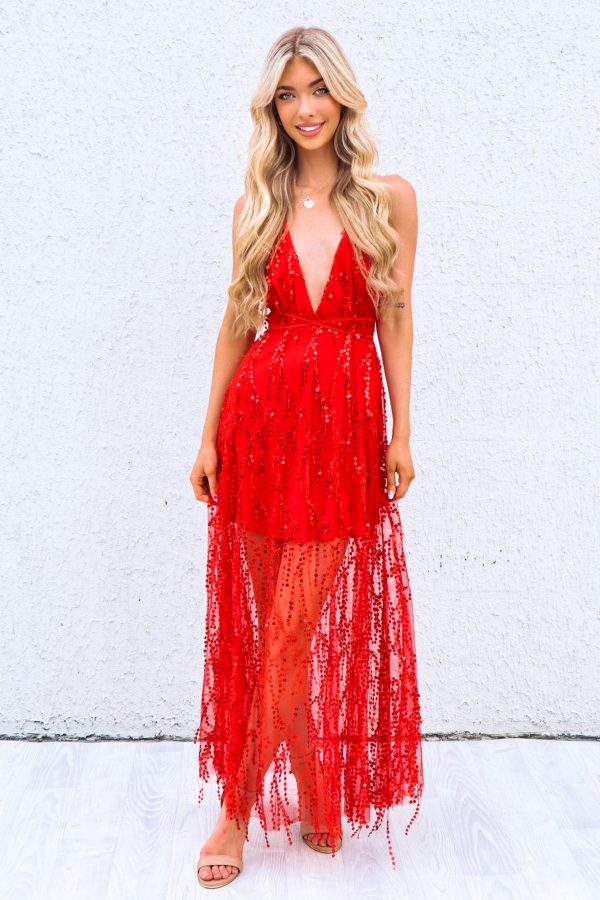 Belladonna Sequin Gown - Red Fashion