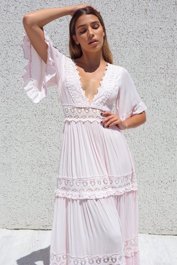 Charlotte Boho Maxi Dress - Baby Pink Sale