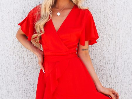 Satin Butterfly Dress - Red For Cheap