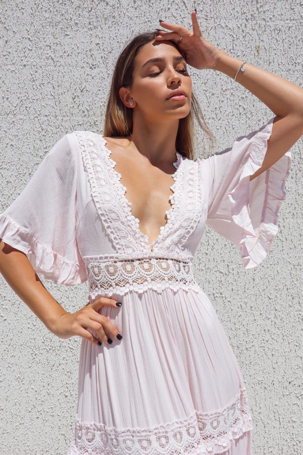 Charlotte Boho Maxi Dress - Baby Pink Sale