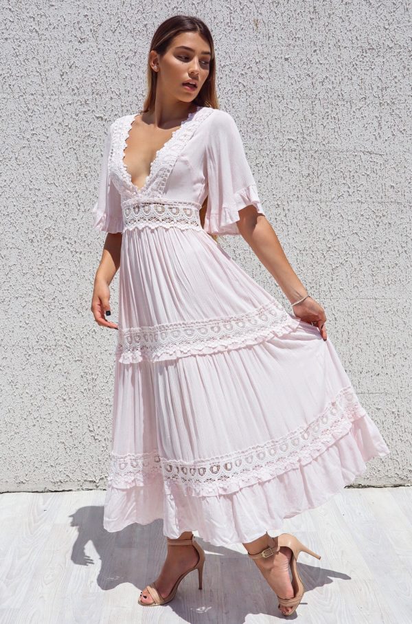 Charlotte Boho Maxi Dress - Baby Pink Sale