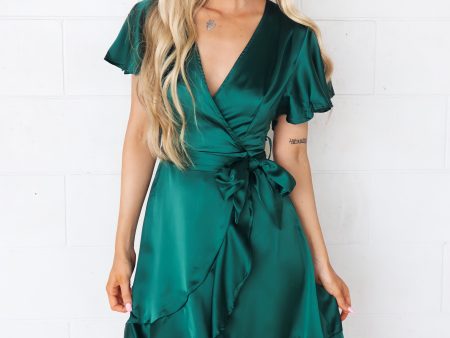 Satin Butterfly Midi Dress - Emerald Green Sale