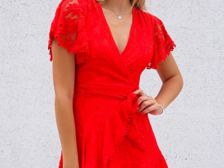 Something Sweet Lace Dress - Red Fashion