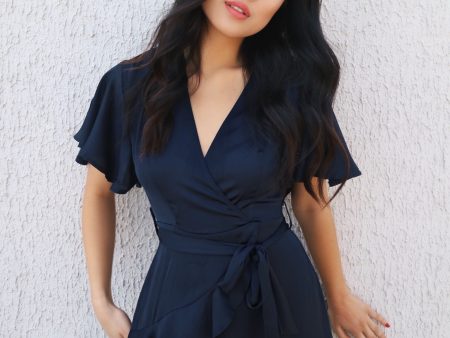 Satin Butterfly Dress - Navy Hot on Sale