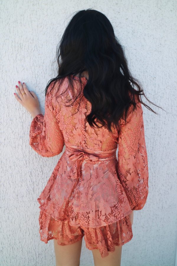 Monaco Lace Playsuit - Rust Online now