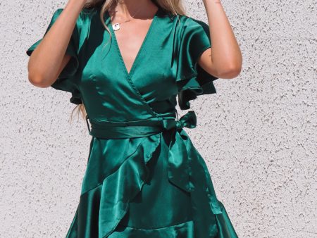 Satin Butterfly Dress - Emerald Green Discount