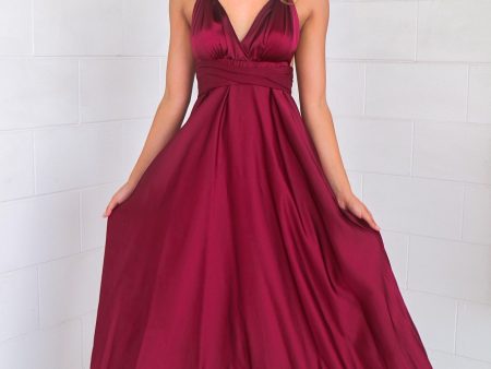 Pandora Multiway Gown - Wine Satin on Sale