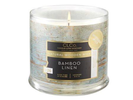 Bamboo Linen Wooden-Wick 14oz Jar Candle For Sale