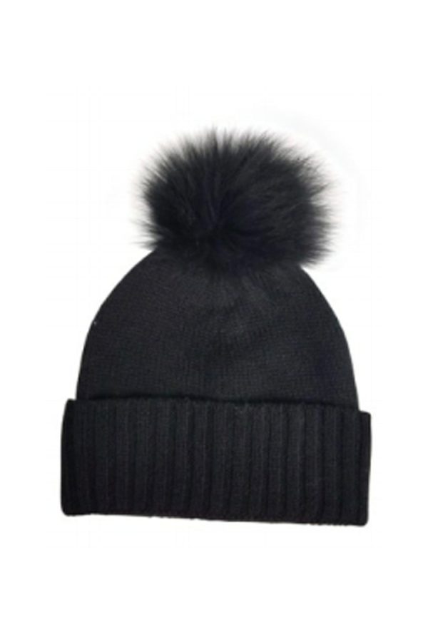 Cashmere Slouchy Cuff Hat with Real Fur on Sale