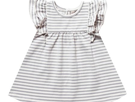 Striped Flutter Dress | Grey Discount