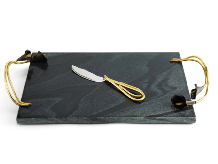 Calla Lily Midnight Cheese Board w  Knife Hot on Sale