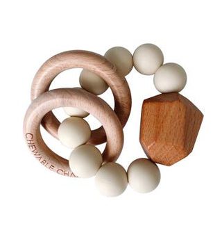 Hayes Silicone + Wood Teether Ring | Cream Hot on Sale