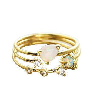 Triple Ring Set with Opal & CZ Stones Online Sale