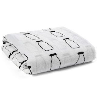 Organic Muslin Swaddle Blanket - Milk Bottles Discount