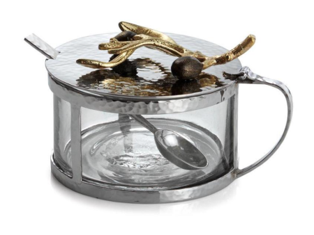 Olive Branch Gold Condiment Container w  Spoon Hot on Sale