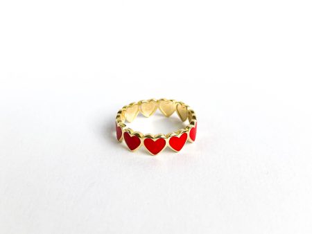 Red Enamel Heart Ring Hot on Sale